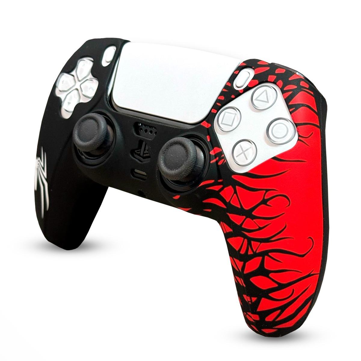 Funda Protectora de Silicon para Control DualSense PS5 - Diseño Spider-Man (Negro/Rojo)