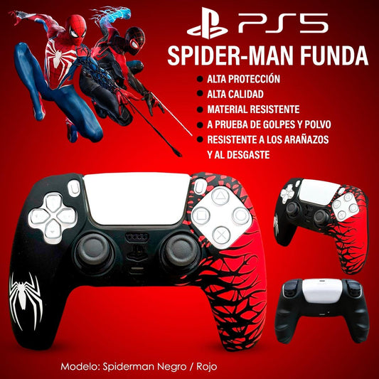 Funda Protectora de Silicon para Control DualSense PS5 - Diseño Spider-Man (Negro/Rojo)